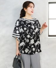 OLBFD27089 eur3(エウルキューブ) 【WEB先行販売】【大きいサイズ】スカーフプリントブラウス ブラック