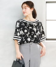 OLBFD27089 eur3(エウルキューブ) 【WEB先行販売】【大きいサイズ】スカーフプリントブラウス ブラック