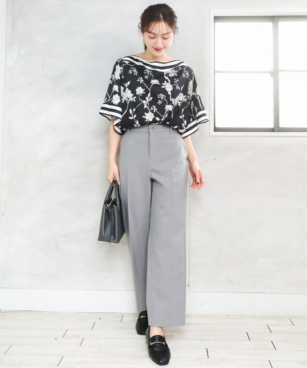 OLBFD27089 eur3(エウルキューブ) 【WEB先行販売】【大きいサイズ】スカーフプリントブラウス ブラック