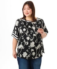 OLBFD27089 eur3(エウルキューブ) 【WEB先行販売】【大きいサイズ】スカーフプリントブラウス ブラック