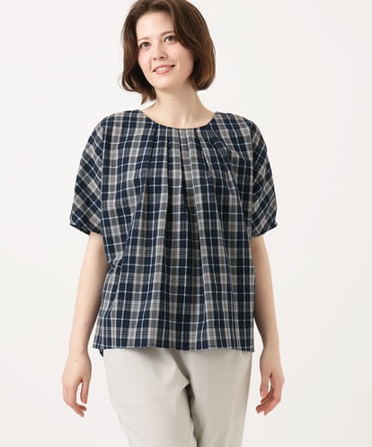 OLBFD36099 eur3 【WEB先行販売】【大きいサイズ】コットンチェックブラウス