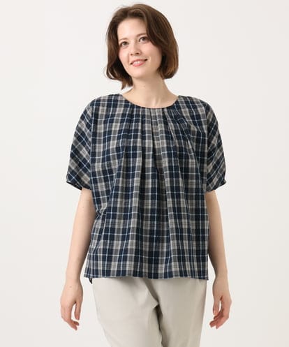 OLBFD36099 eur3 【WEB先行販売】【大きいサイズ】コットンチェックブラウス