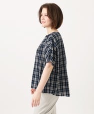 OLBFD36099 eur3(エウルキューブ) 【WEB先行販売】【大きいサイズ】コットンチェックブラウス ネイビー
