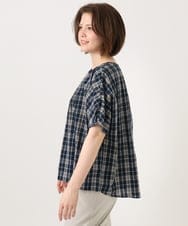 OLBFD36099 eur3(エウルキューブ) 【大きいサイズ】コットンチェックブラウス ネイビー