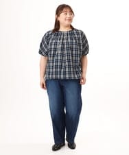 OLBFD36099 eur3(エウルキューブ) 【WEB先行販売】【大きいサイズ】コットンチェックブラウス ネイビー