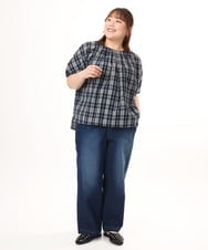 OLBFD36099 eur3(エウルキューブ) 【WEB先行販売】【大きいサイズ】コットンチェックブラウス ネイビー