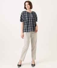 OLBFD36099 eur3(エウルキューブ) 【大きいサイズ】コットンチェックブラウス ネイビー