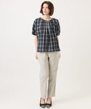 OLBFD36099 eur3(エウルキューブ) 【大きいサイズ】コットンチェックブラウス ネイビー