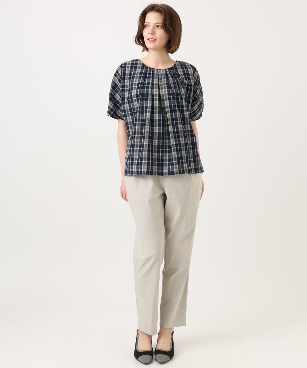 OLBFD36099 eur3(エウルキューブ) 【大きいサイズ】コットンチェックブラウス ネイビー