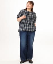 OLBFD36099 eur3(エウルキューブ) 【大きいサイズ】コットンチェックブラウス ネイビー