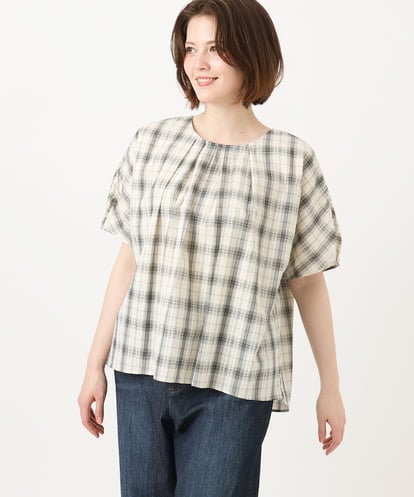 OLBFD36099 eur3 【WEB先行販売】【大きいサイズ】コットンチェックブラウス