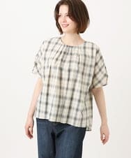 OLBFD36099 eur3(エウルキューブ) 【WEB先行販売】【大きいサイズ】コットンチェックブラウス ホワイト