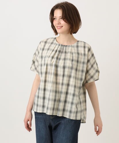 OLBFD36099 eur3 【WEB先行販売】【大きいサイズ】コットンチェックブラウス