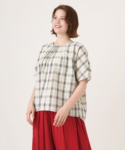 OLBFD36099 eur3 【大きいサイズ】コットンチェックブラウス