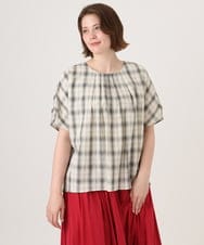 OLBFD36099 eur3(エウルキューブ) 【大きいサイズ】コットンチェックブラウス ホワイト