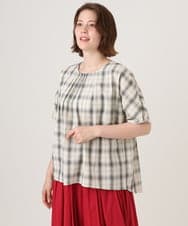 OLBFD36099 eur3(エウルキューブ) 【大きいサイズ】コットンチェックブラウス ホワイト