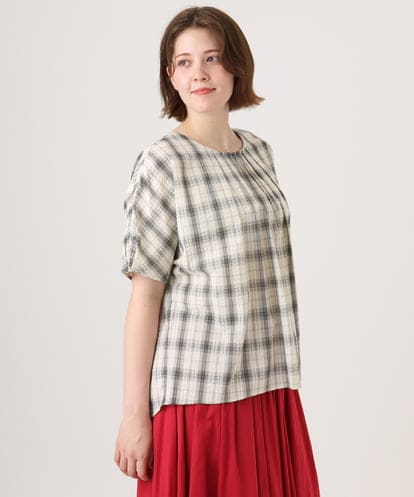 OLBFD36099 eur3 【大きいサイズ】コットンチェックブラウス