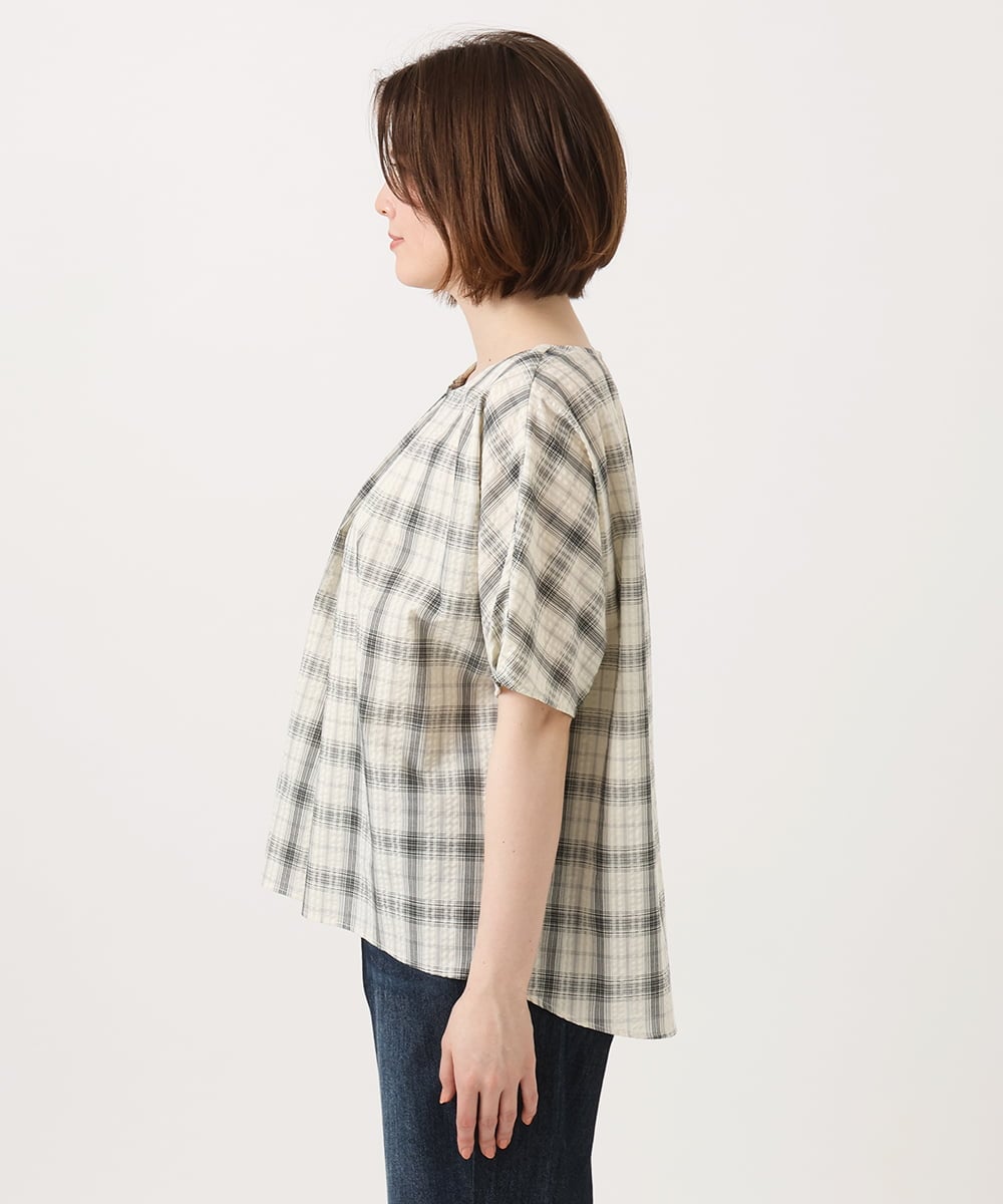 OLBFD36099 eur3(エウルキューブ) 【WEB先行販売】【大きいサイズ】コットンチェックブラウス ホワイト