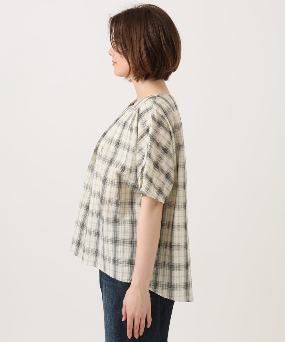 OLBFD36099 eur3(エウルキューブ) 【大きいサイズ】コットンチェックブラウス ホワイト