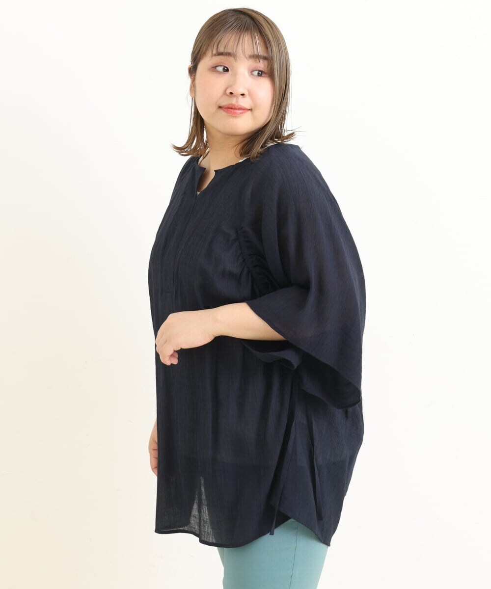 OLBFP12080 eur3(エウルキューブ) 【大きいサイズ/11号サイズあり】ドロストディティールポンチョブラウス ネイビー(57)
