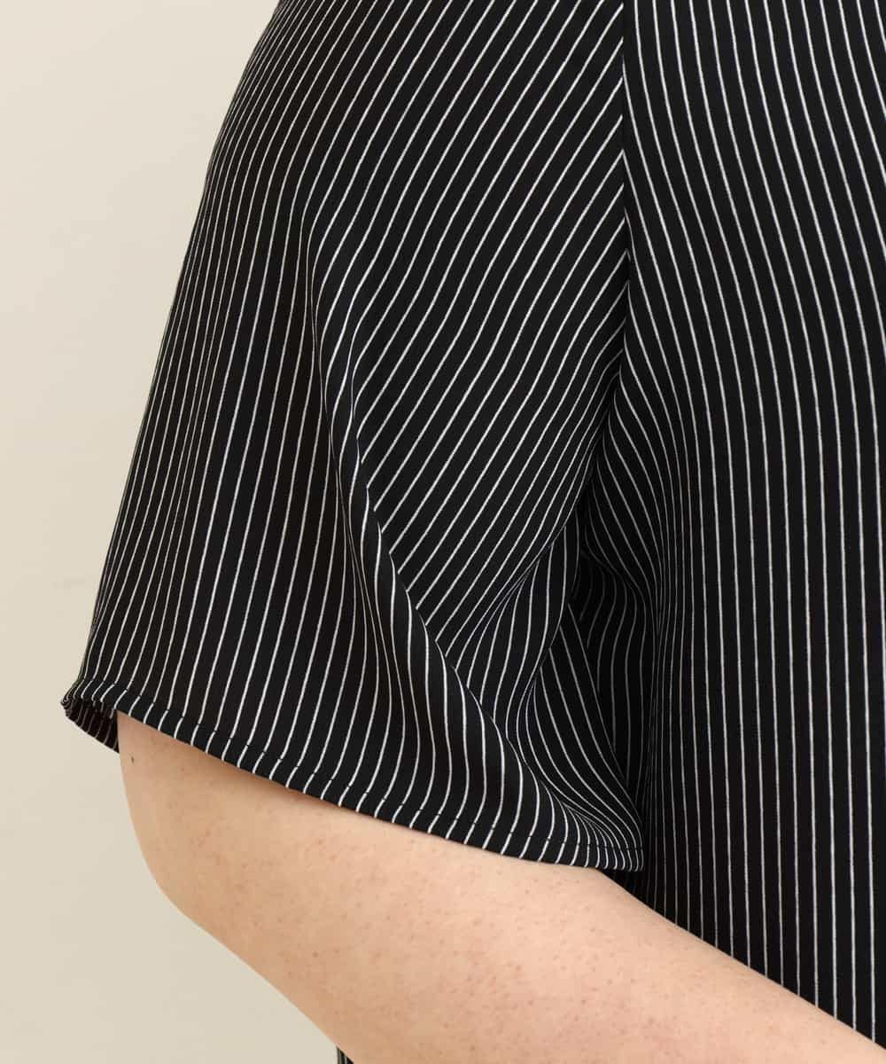OLBFP16070 eur3(エウルキューブ) 【大きいサイズ/11号サイズあり】ストライプシフォンブラウス ブラック(94)