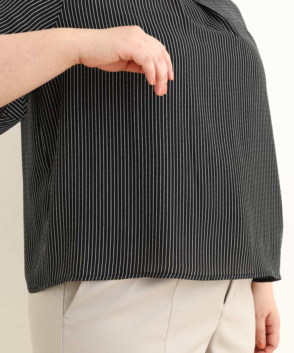 OLBFP16070 eur3(エウルキューブ) 【大きいサイズ/11号サイズあり】ストライプシフォンブラウス ブラック(94)