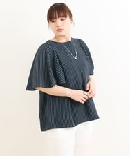 OLBFS10080 eur3(エウルキューブ) 【大きいサイズ】フレアスリーブストライプブラウス ネイビー(57)