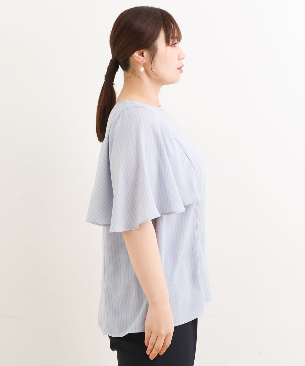 OLBFS10080 eur3(エウルキューブ) 【大きいサイズ】フレアスリーブストライプブラウス ライトグレー(91)