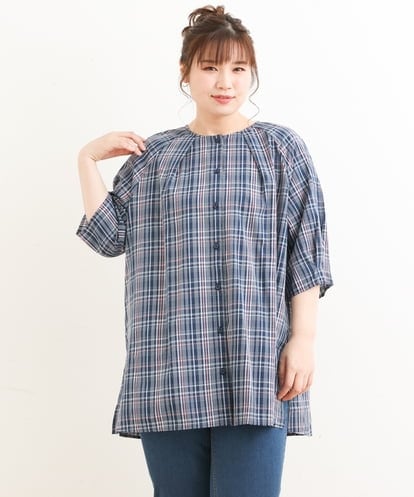 OLBFS11080 eur3 【大きいサイズ/11号サイズあり】バックタックチェック柄ブラウス