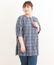 OLBFS11080 eur3(エウルキューブ) 【大きいサイズ/11号サイズあり】バックタックチェック柄ブラウス ネイビー(57)