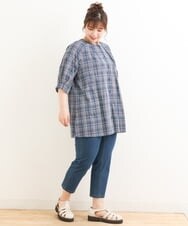 OLBFS11080 eur3(エウルキューブ) 【大きいサイズ/11号サイズあり】バックタックチェック柄ブラウス ネイビー(57)
