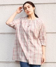 OLBFS11080 eur3(エウルキューブ) 【大きいサイズ/11号サイズあり】バックタックチェック柄ブラウス ベージュ(82)