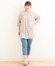 OLBFS11080 eur3(エウルキューブ) 【大きいサイズ/11号サイズあり】バックタックチェック柄ブラウス ベージュ(82)