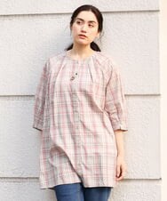 OLBFS11080 eur3(エウルキューブ) 【大きいサイズ/11号サイズあり】バックタックチェック柄ブラウス ベージュ(82)