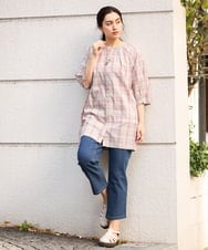 OLBFS11080 eur3(エウルキューブ) 【大きいサイズ/11号サイズあり】バックタックチェック柄ブラウス ベージュ(82)
