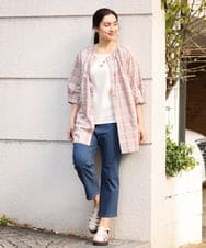 OLBFS11080 eur3(エウルキューブ) 【大きいサイズ/11号サイズあり】バックタックチェック柄ブラウス ベージュ(82)