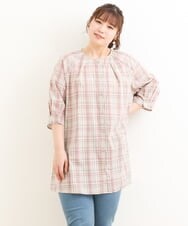 OLBFS11080 eur3(エウルキューブ) 【大きいサイズ/11号サイズあり】バックタックチェック柄ブラウス ベージュ(82)