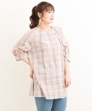 OLBFS11080 eur3(エウルキューブ) 【大きいサイズ/11号サイズあり】バックタックチェック柄ブラウス ベージュ(82)