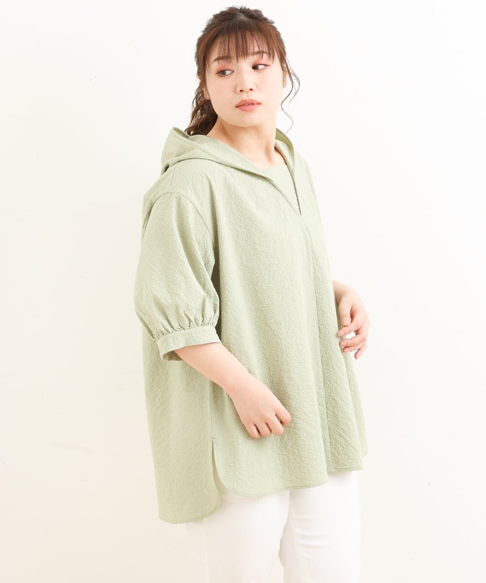 OLBFS12090 eur3(エウルキューブ) 【大きいサイズ】パフスリーブフーディブラウス カーキ(36)