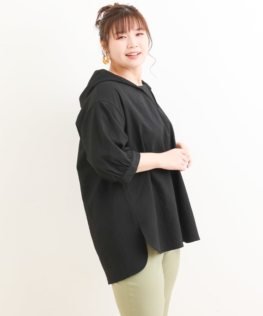 OLBFS12090 eur3(エウルキューブ) 【大きいサイズ】パフスリーブフーディブラウス ブラック(94)