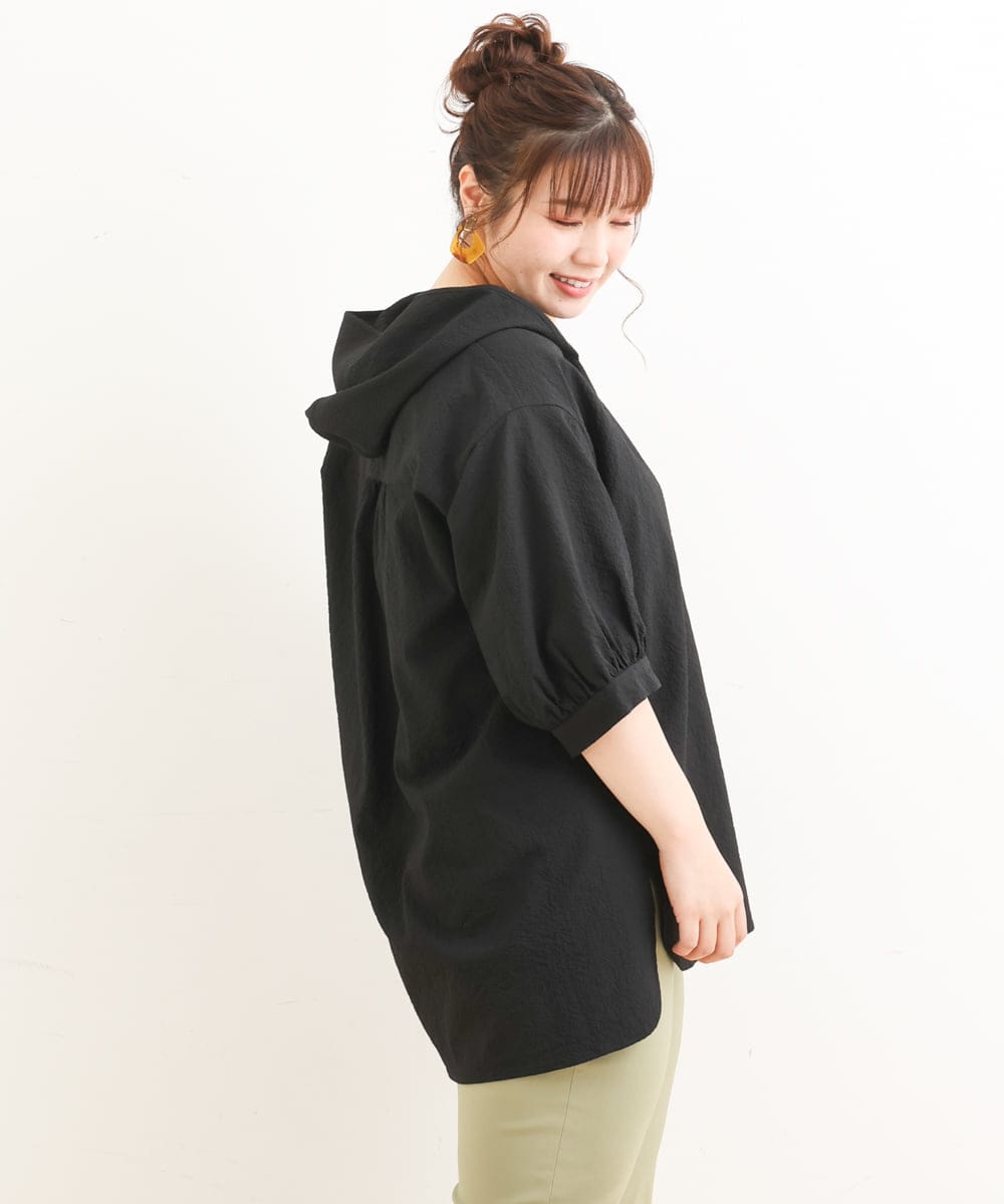 OLBFS12090 eur3(エウルキューブ) 【大きいサイズ】パフスリーブフーディブラウス ブラック(94)