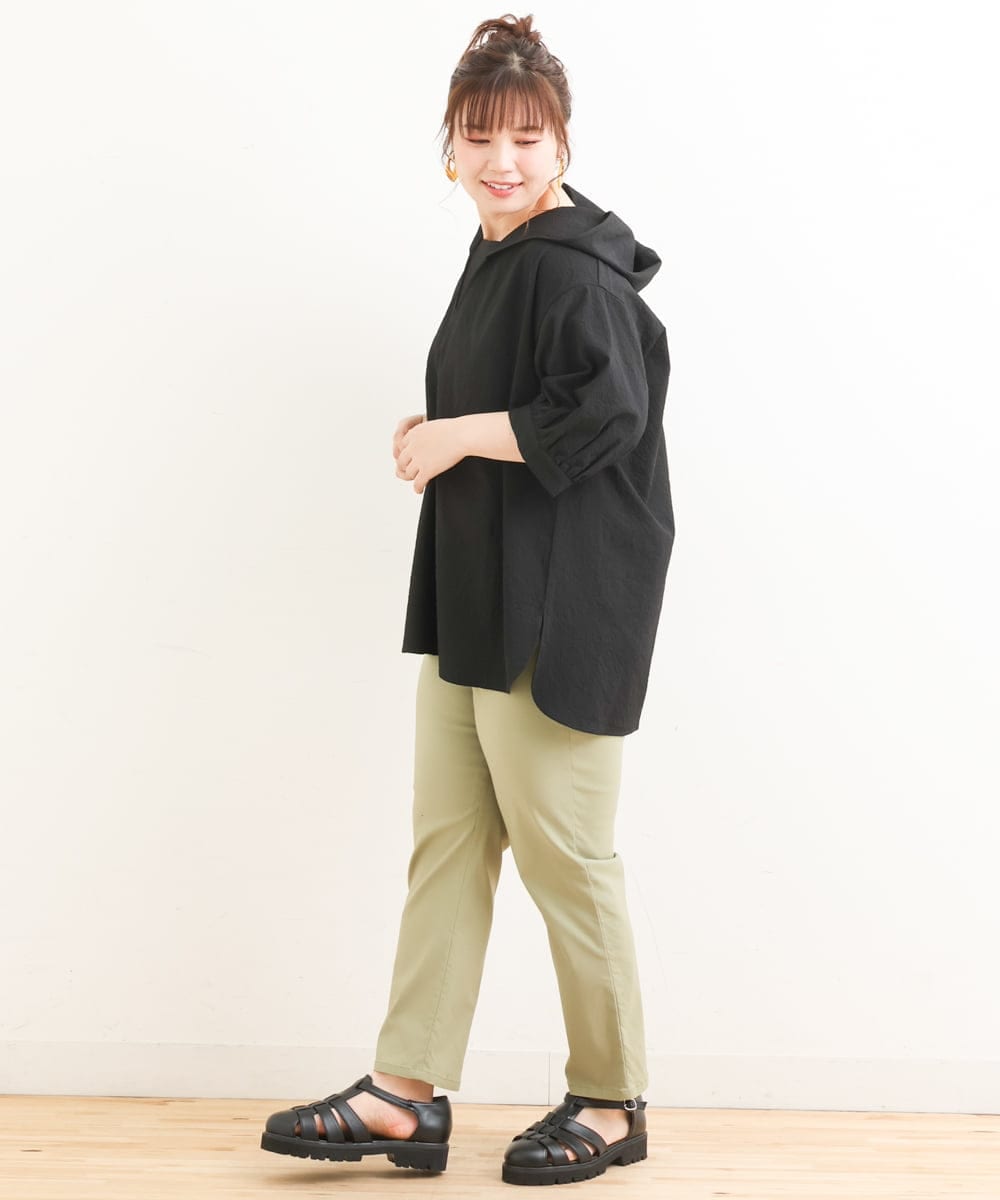 OLBFS12090 eur3(エウルキューブ) 【大きいサイズ】パフスリーブフーディブラウス ブラック(94)