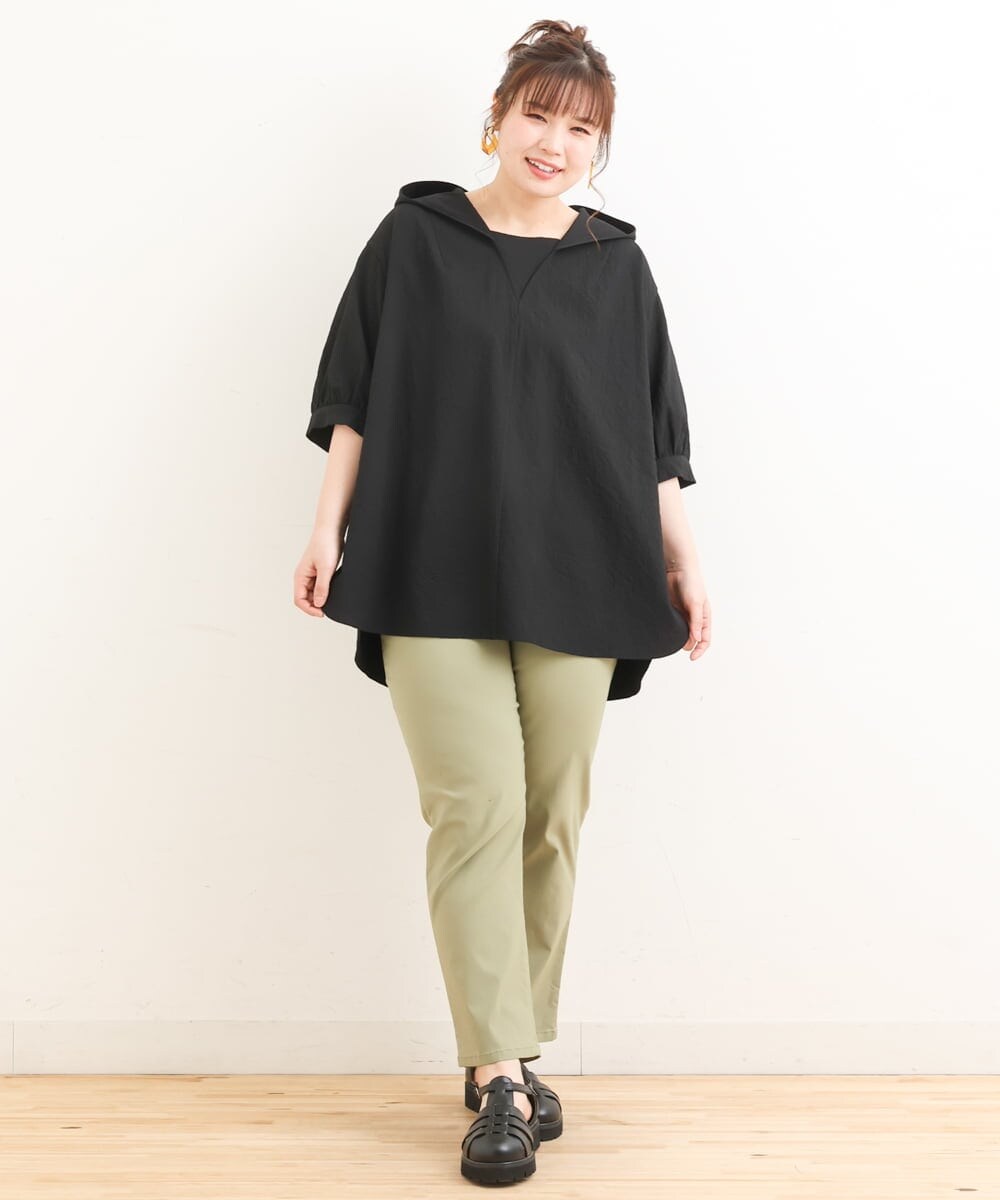 OLBFS12090 eur3(エウルキューブ) 【大きいサイズ】パフスリーブフーディブラウス ブラック(94)