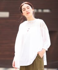 OLBFS13090 eur3(エウルキューブ) 【大きいサイズ】レースギャザーブラウス ホワイト(90)