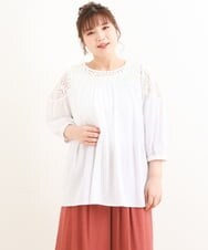 OLBFS13090 eur3(エウルキューブ) 【大きいサイズ】レースギャザーブラウス ホワイト(90)