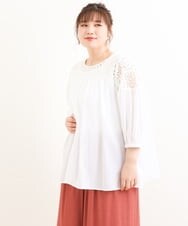OLBFS13090 eur3(エウルキューブ) 【大きいサイズ】レースギャザーブラウス ホワイト(90)