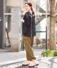 OLBFS13090 eur3(エウルキューブ) 【大きいサイズ】レースギャザーブラウス ブラック(94)