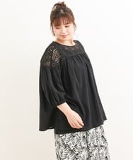 OLBFS13090 eur3(エウルキューブ) 【大きいサイズ】レースギャザーブラウス ブラック(94)