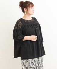 OLBFS13090 eur3(エウルキューブ) 【大きいサイズ】レースギャザーブラウス ブラック(94)