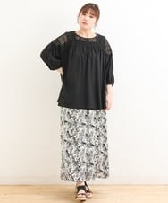 OLBFS13090 eur3(エウルキューブ) 【大きいサイズ】レースギャザーブラウス ブラック(94)